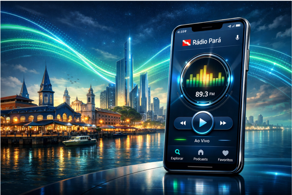 Tela do aplicativo de rádio no Pará