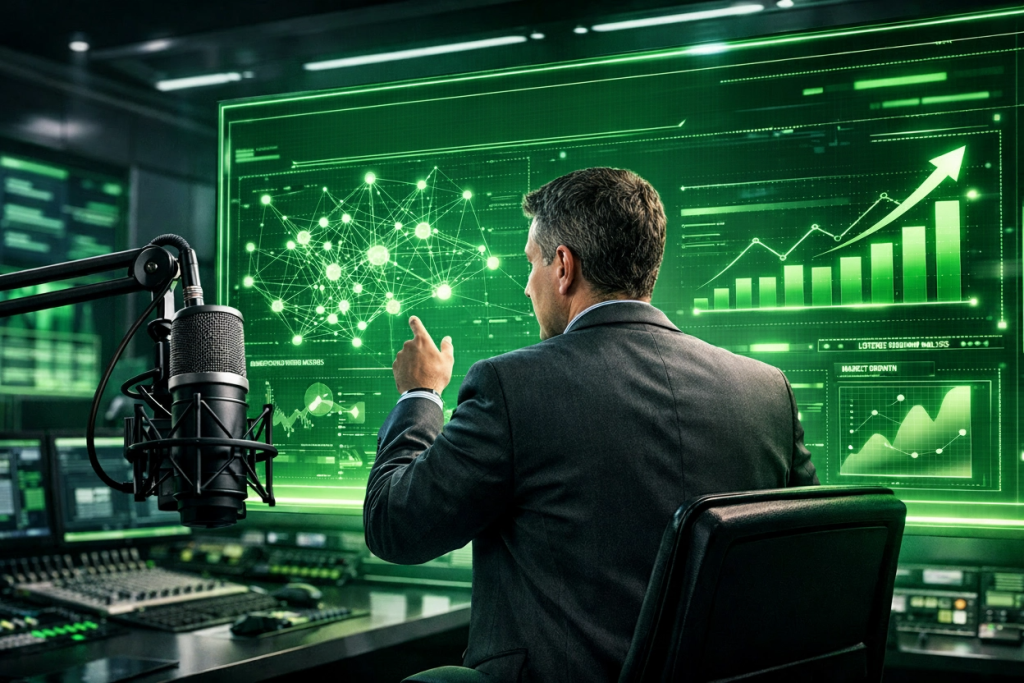 Dados de audiência da rádio em painel de análise em tempo real